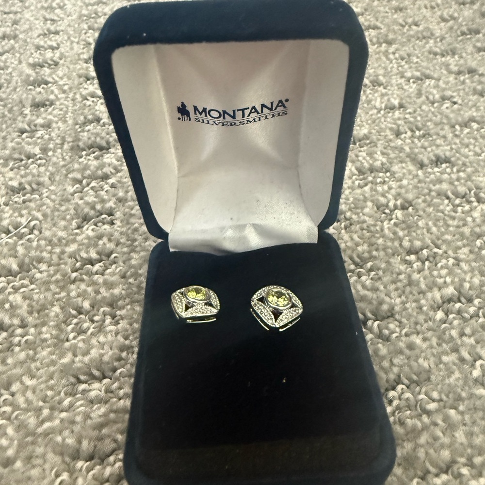 Montana Silversmiths Peridot Green and Silver Pavé Stud Earrings - Picture 2 of 3